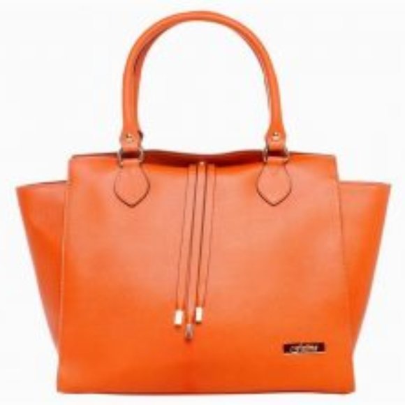 Bassira Orange Italian Leather Hand Bag - Picture 1 of 6
